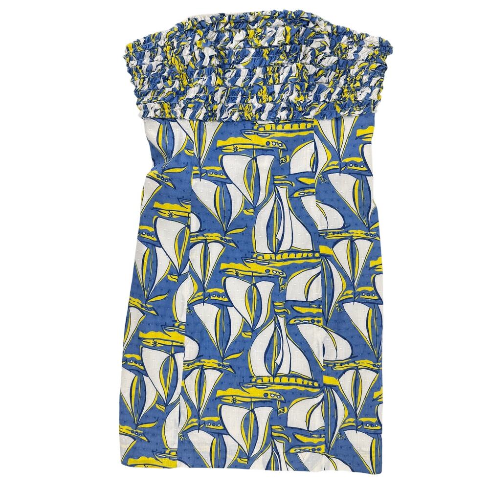 Lilly Pulitzer Franco Strapless Dress Sz 8 Docksider Sailboat Print Tie Back